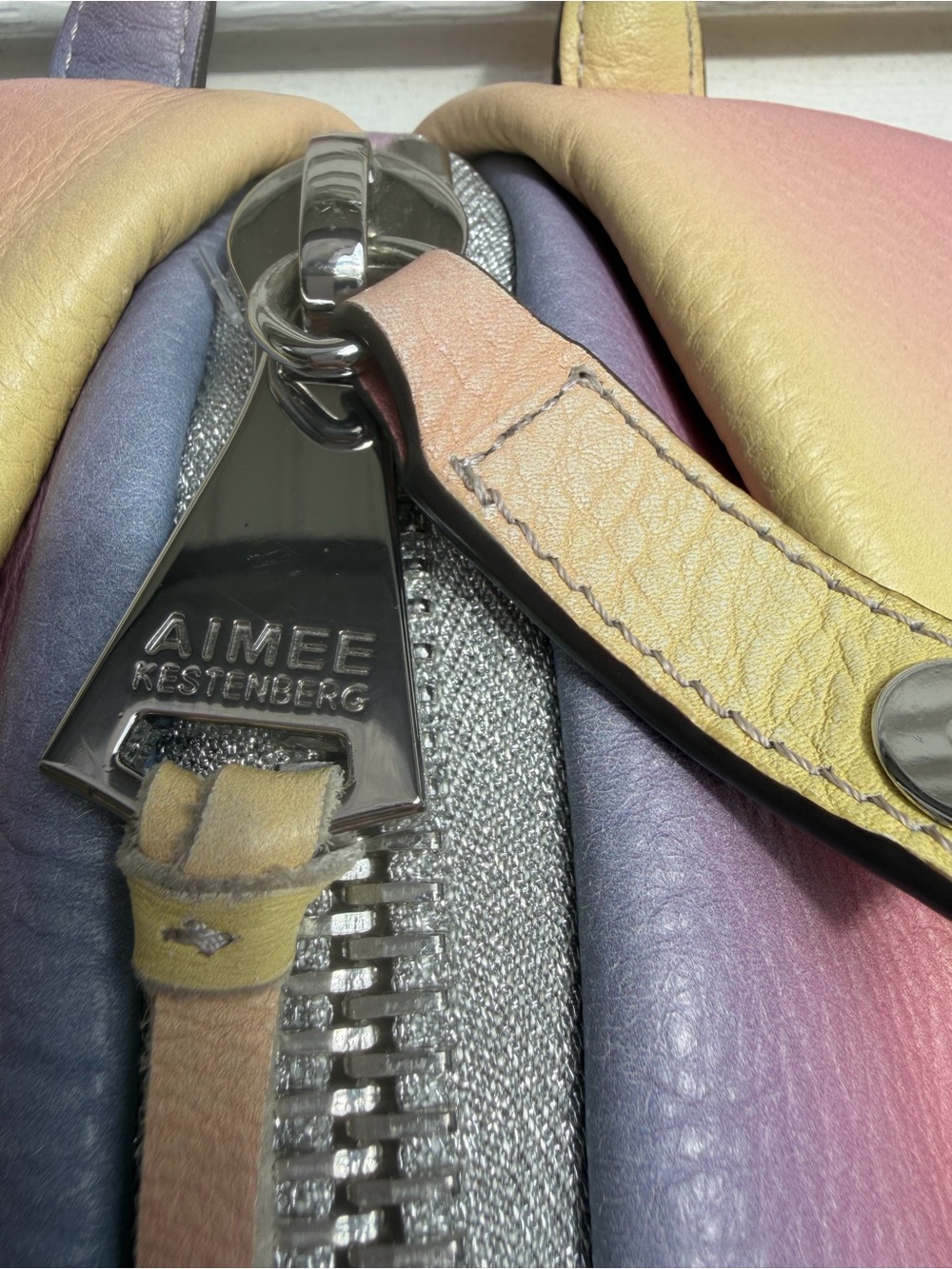Aimee Kestenberg Pastel Gradient Leather Backpack - Pink Yellow Blue - Picture 2 of 11